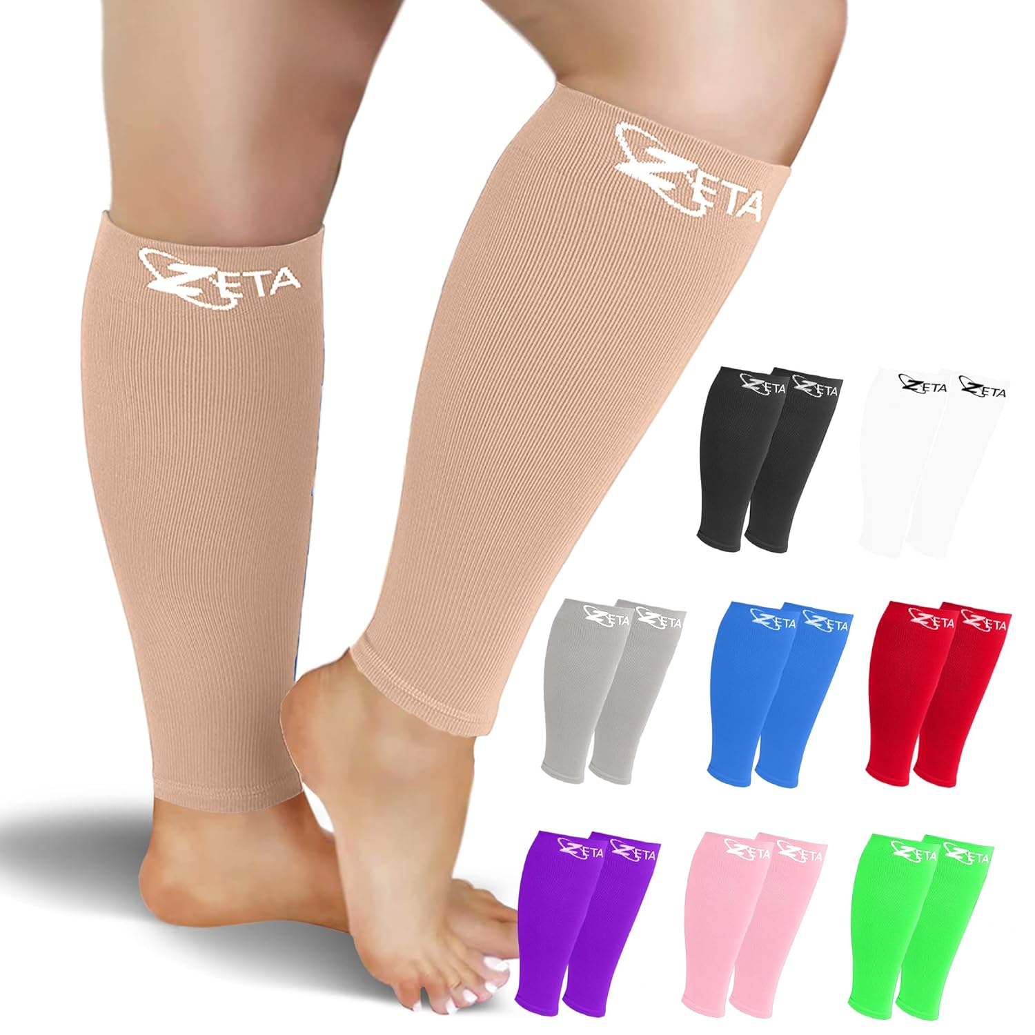 Zeta Wear Plus Size Support Leg Sleeve (Short Length, Wide Calf) – 2XL Nude Compression Leg Sleeve