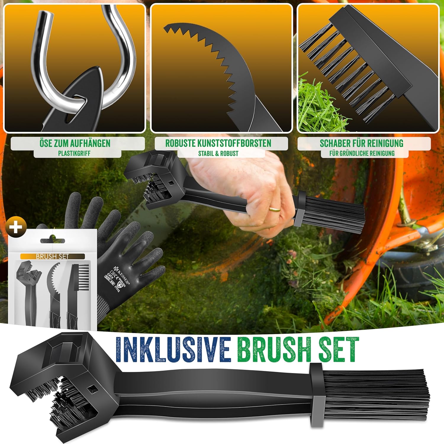 Thumbnail 6 de KESSER Mähroboter-Garage mit Dach (82 x 103 x 47 cm) inkl. Handschuhe & Brushset – witterungsbeständig, Schwarz/Orange