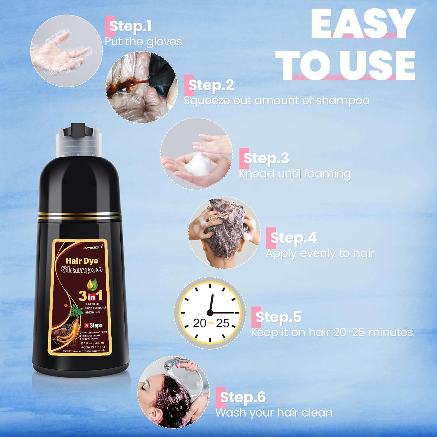 Thumbnail 6 de IIIMEIDU Burgundy Hair Dye Shampoo 3 in 1 for Gray Hair (500ml)