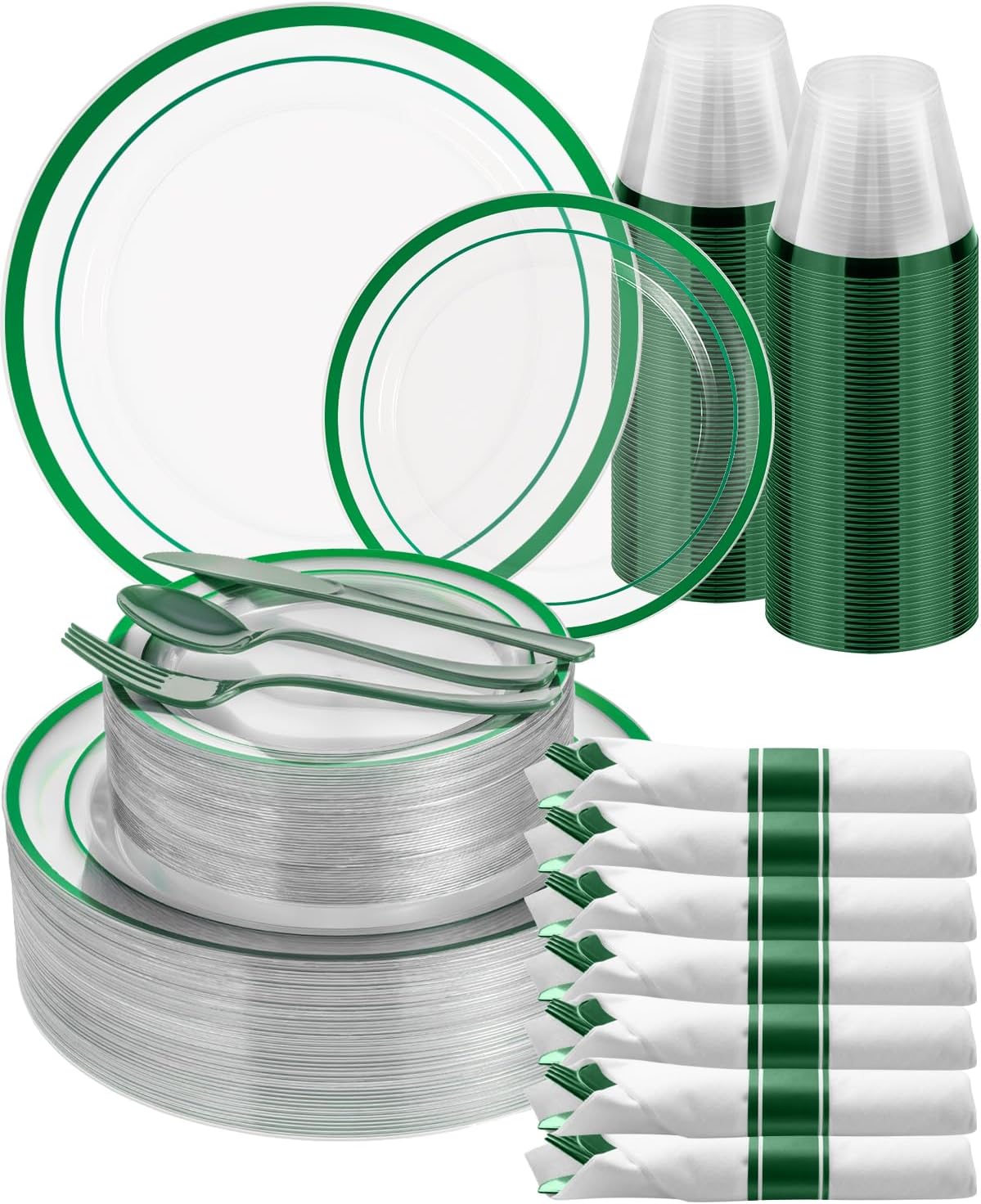 Detalle de Goodluck 350-Pcs Clear Green Disposable Dinnerware Set