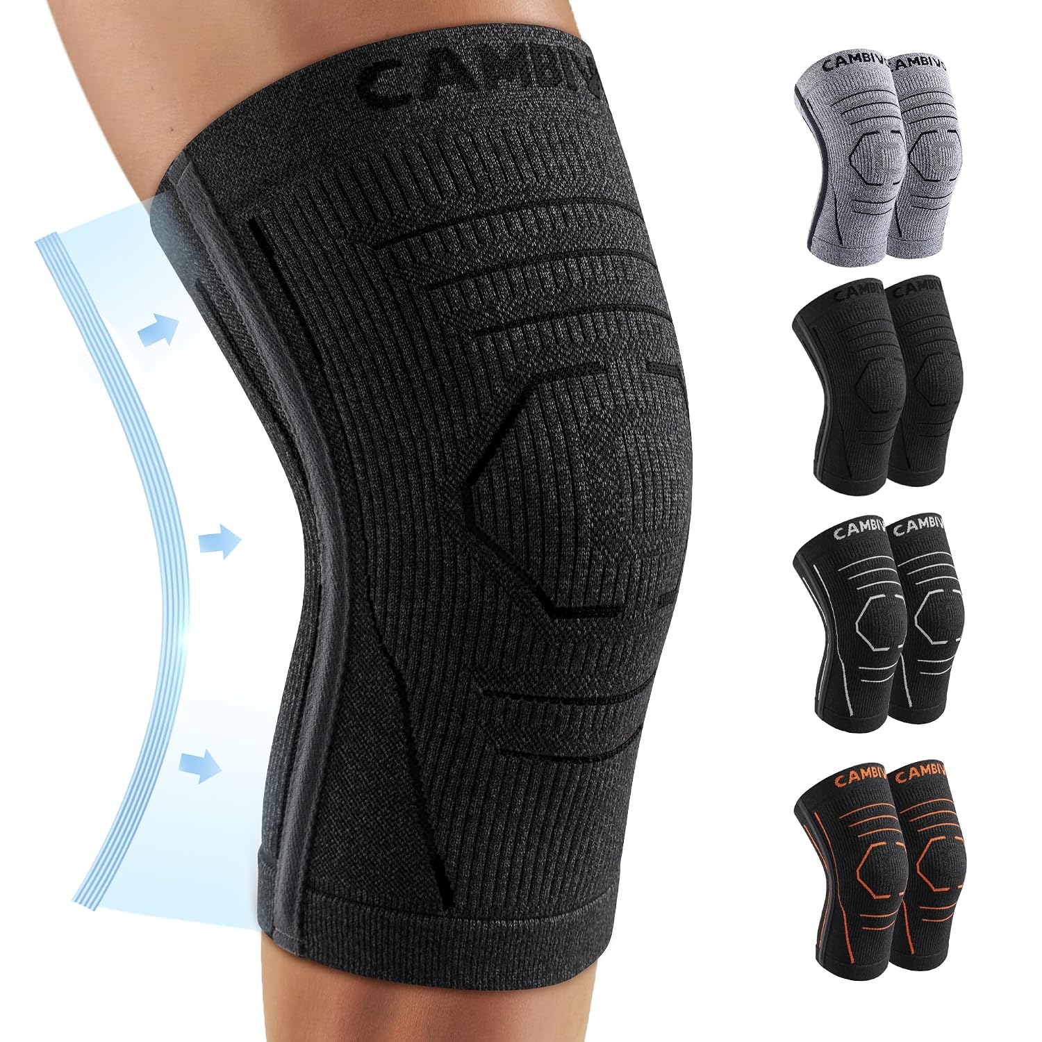 Detalle de CAMBIVO Kniebandage – 2er-Pack Mans/Damen mit Seitens Stabilatoren zur Unterstützung bei Knieschmerzen