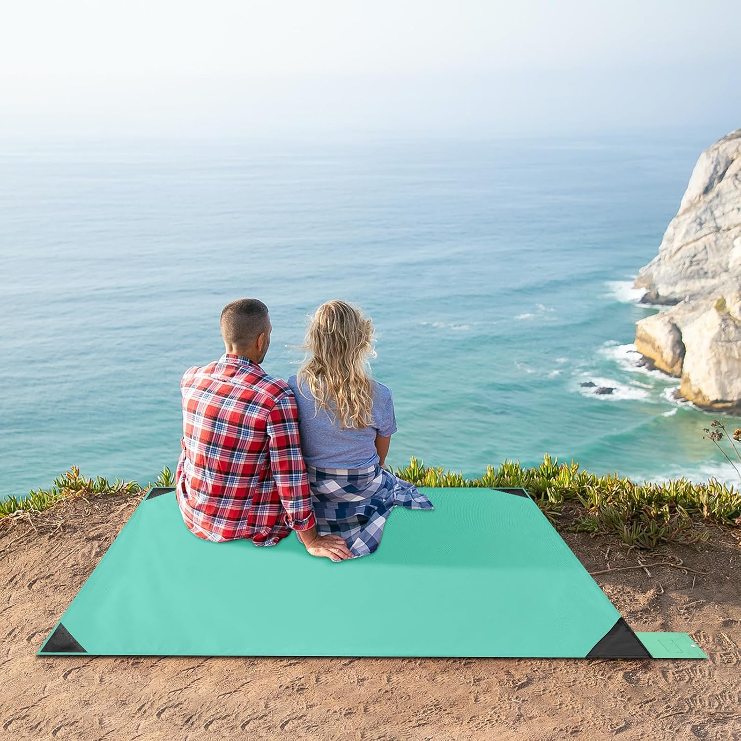 Detalle 2 de Odoland tapis de plage en nano imperméable anti-sable 110 × 160 cm, vert clair