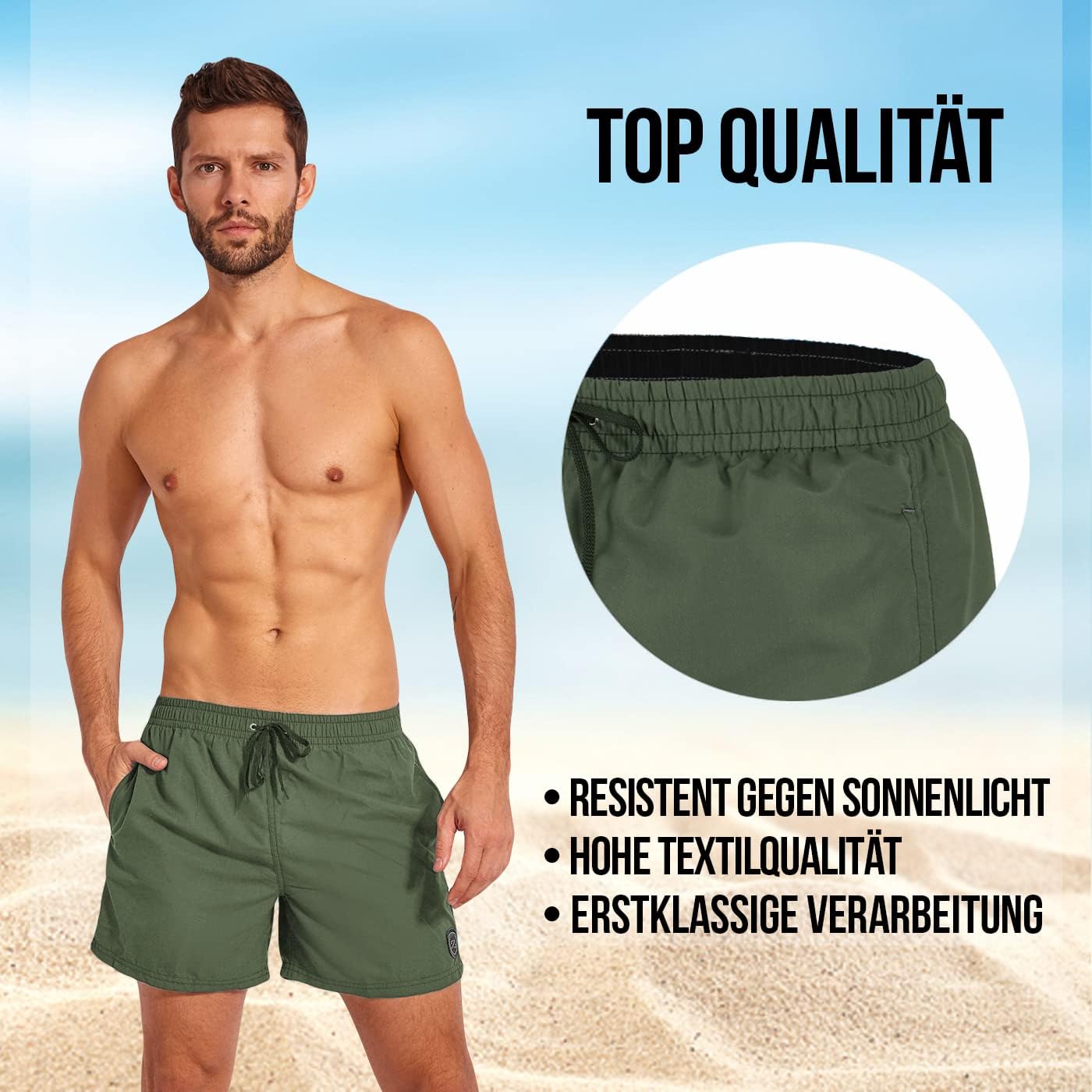 Thumbnail 4 de Zagano Herren-Badehose schnelltrocknend (S–6XL) mit Tunnelzug & Mesh-Einsätzen