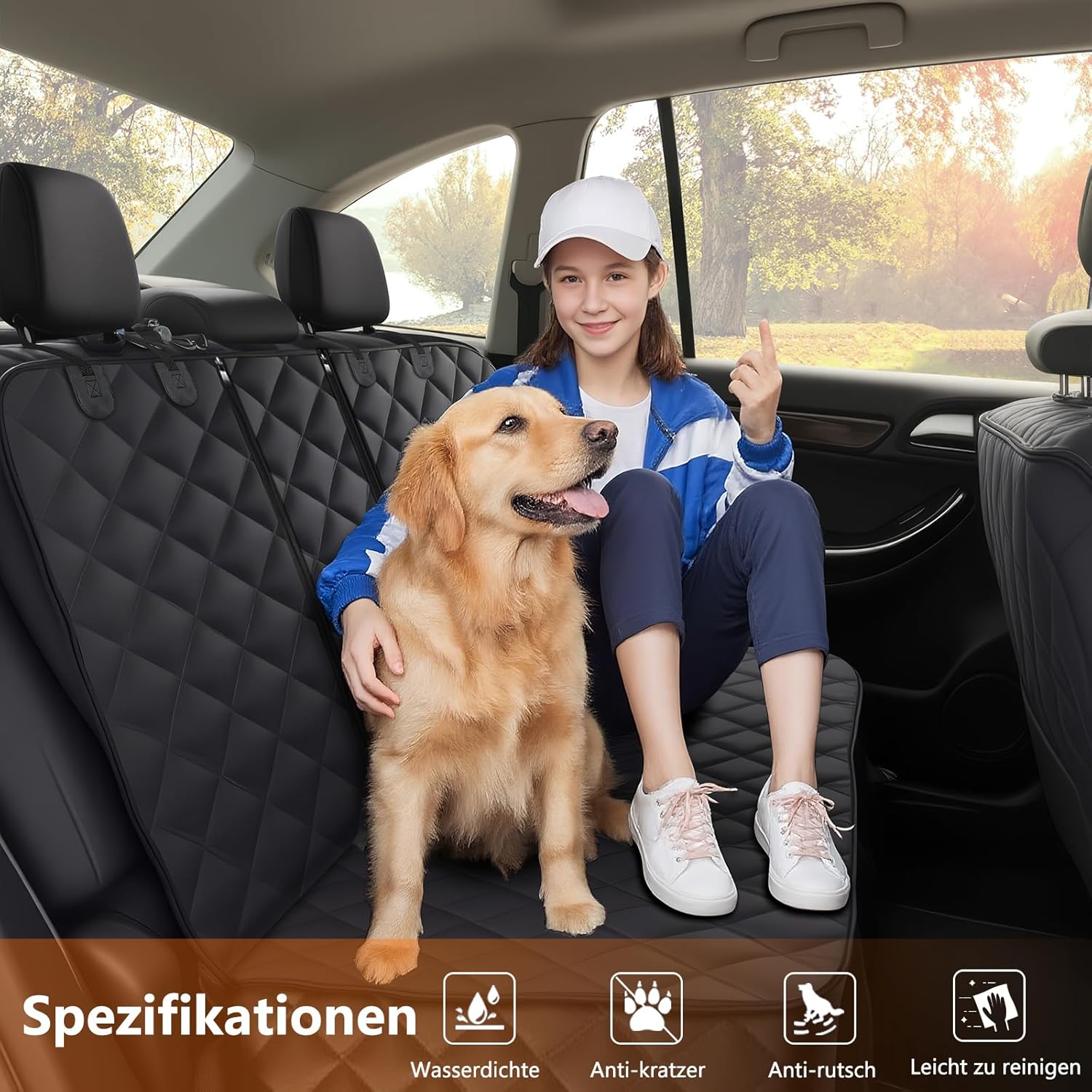 Detalle de Alfheim Hundedecke Auto Rückbank – universell passend, wasserdicht und rutschfest