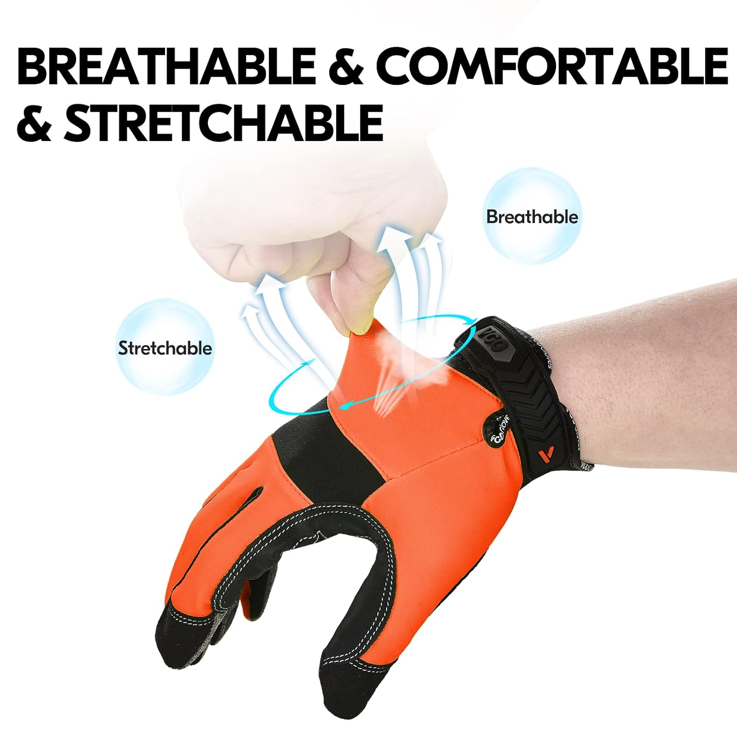 Thumbnail 5 de Vgo… Guanti da lavoro uomo in pelle touchscreen con silicone antiscivolo (Taglia XL, arancione) – 1 paio