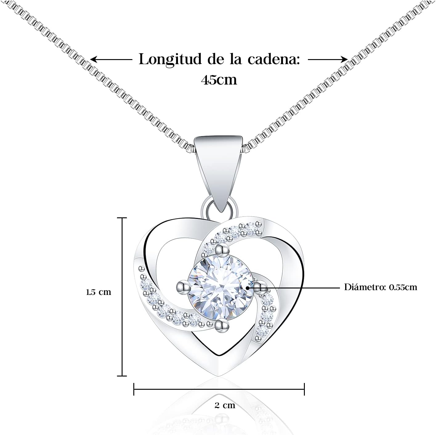 Detalle 2 de BOCHOI collar Día de la Madre en plata de ley 925 con colgante de corazón