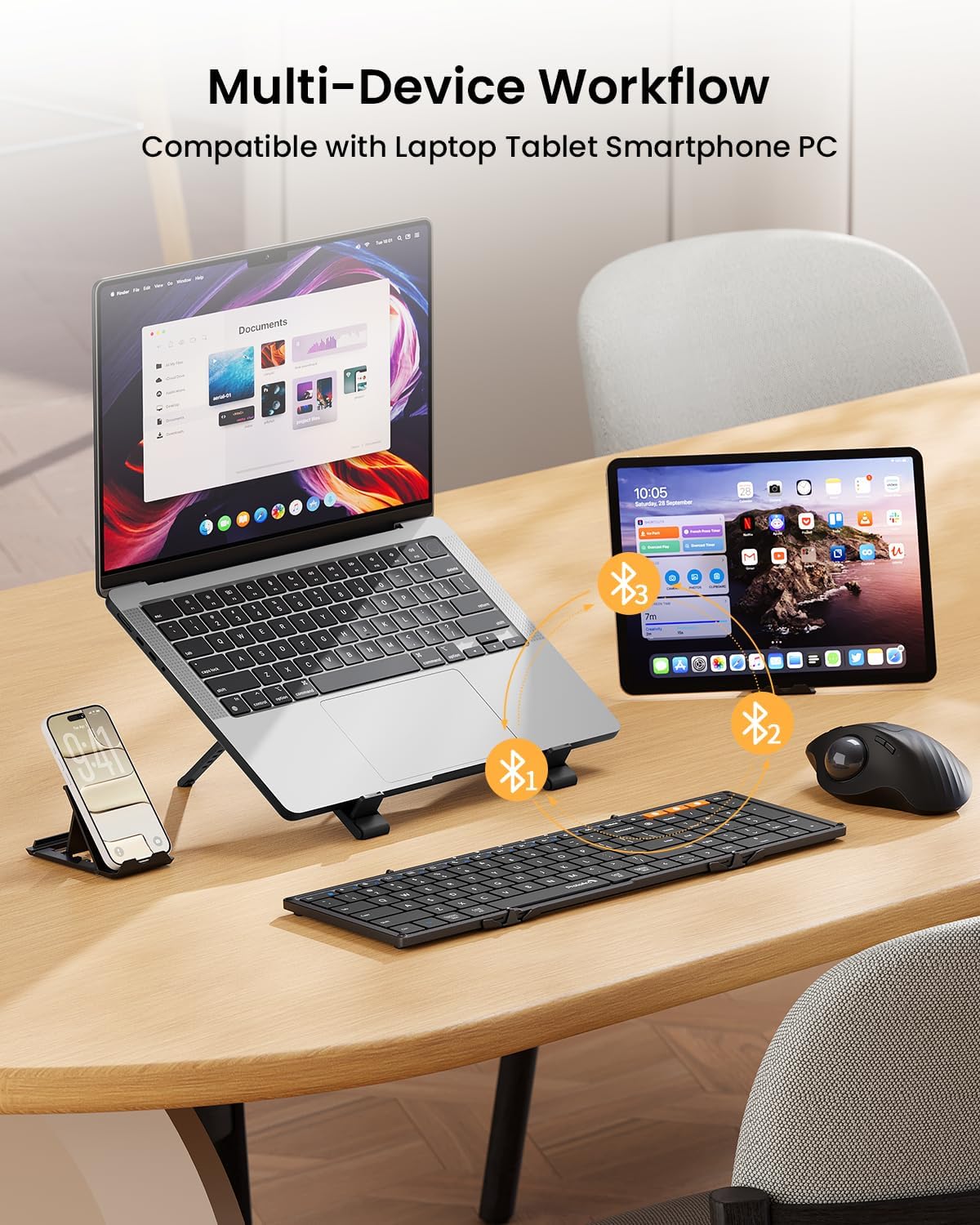 Detalle 1 de ProtoArc XK01 Foldable Bluetooth Keyboard, 105 Keys, Number Pad, USB-C