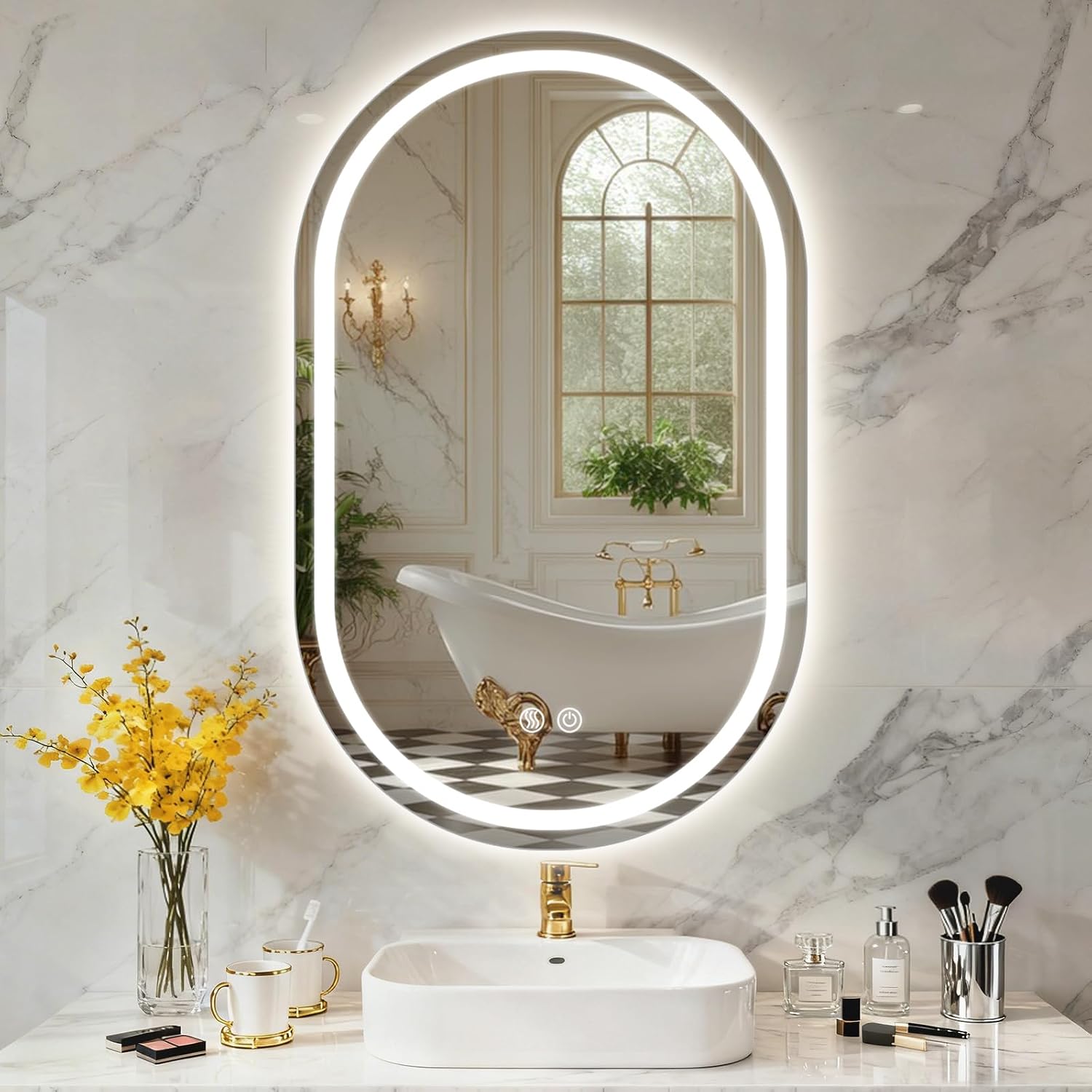 Detalle de PINNIP Specchio Bagno con Luce: Specchio ovale da parete, antiappannamento e dimmerabile