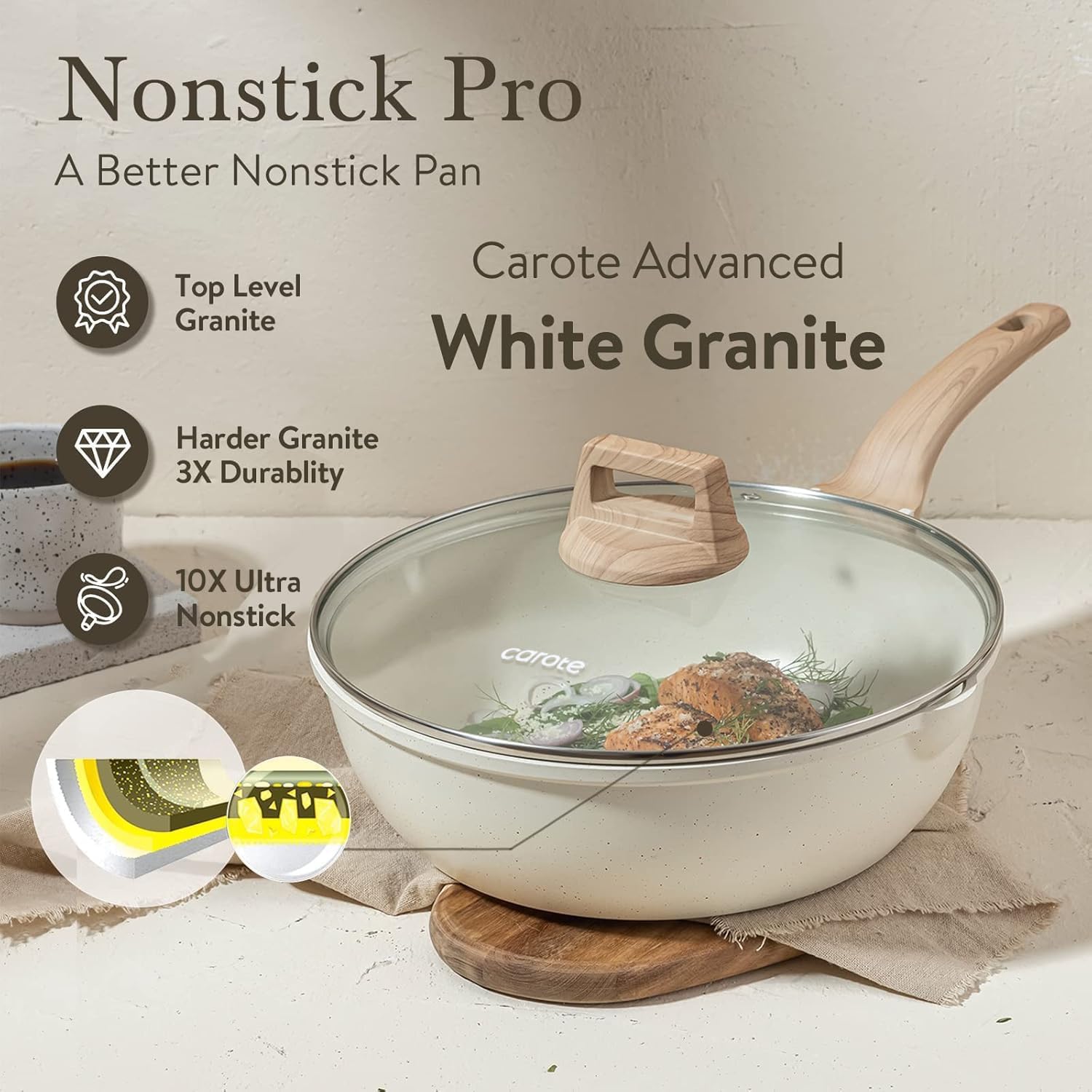 Thumbnail 6 de CAROTE 10Inch Nonstick Deep Frying Pan 4.5Qt