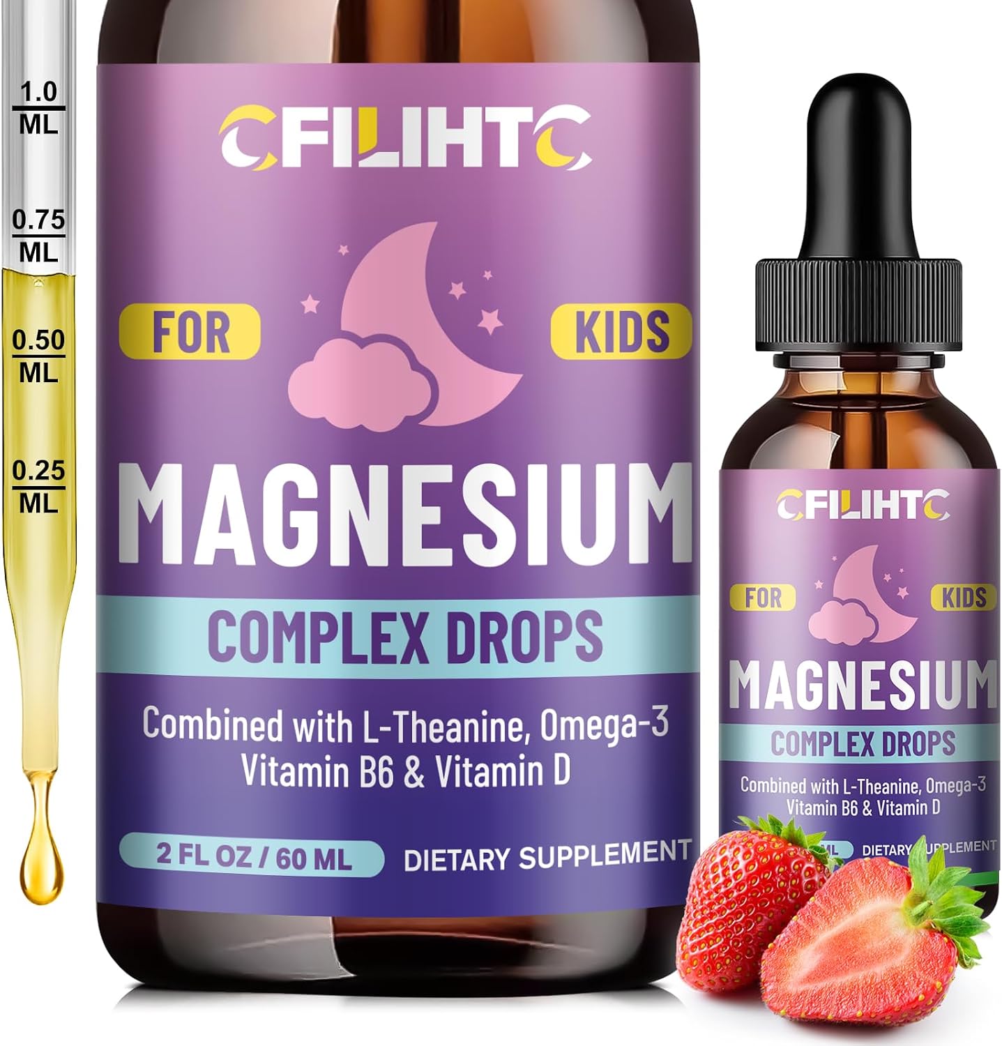 Detalle de CFILIHTC Kids Magnesium Glycinate Liquid Drops, Strawberry, 2 fl oz