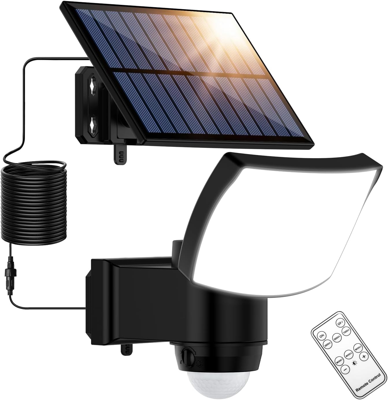 Detalle de Solarlampen für Außen mit Fernbedienung – 115 LEDs, Bewegungsmelder, 3 Farbtemperaturen