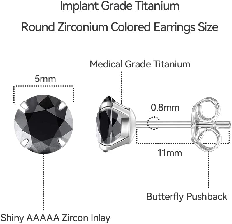 Thumbnail 2 de Limerencia Titan Ohrstecker – hypoallergen, 5 mm CZ, Titan G23 | Für empfindliche Ohren
