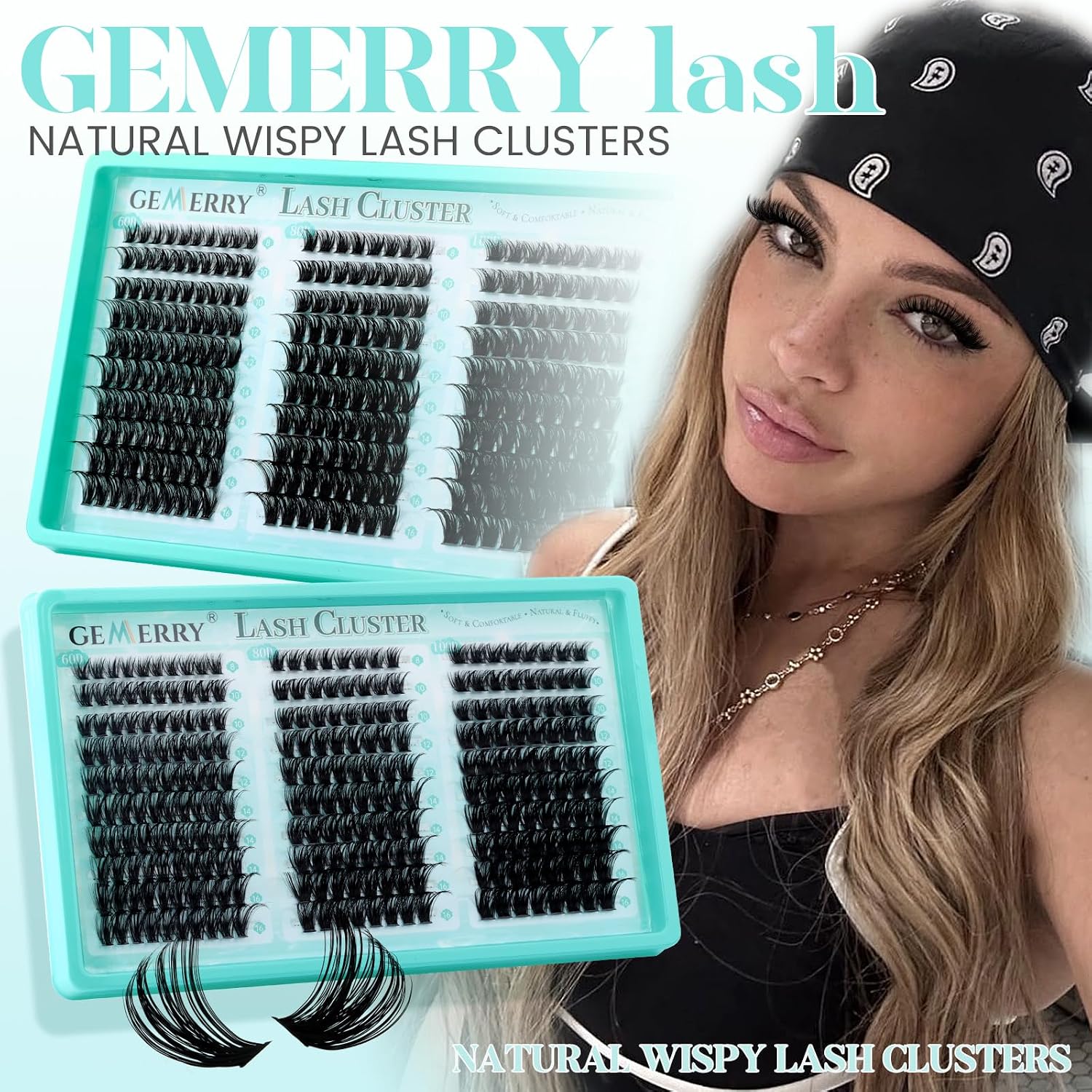 Detalle 2 de GEMERRY Lash Clusters, 60D–100D, 8–16 mm, Black D Curl