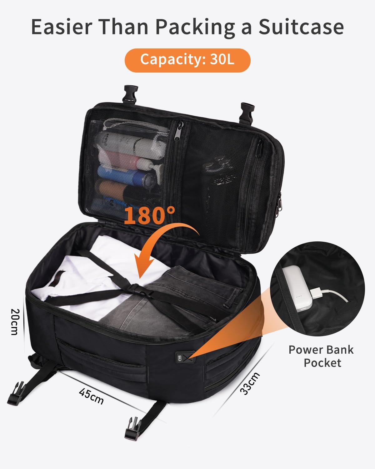 Detalle 2 de ECOHUB Easyjet Cabin Bag 45x36x20: 30L Underseat Backpack, 100% Recycled, Waterproof