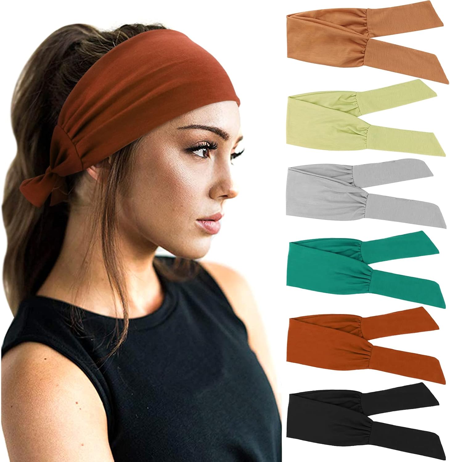 Thumbnail 6 de DRESHOW 6er-Set Damen Boho Stirnband – elastisch, bedruckt, Knotenknoten Kopfband