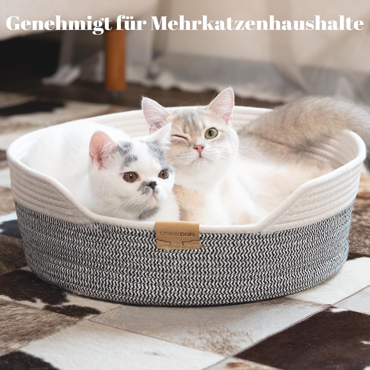 Thumbnail 5 de CheerPals Katzenbett mit Kissen (47 cm) – waschbarer Katzenkorb aus Baumwollseilen, für Sommer & Winter