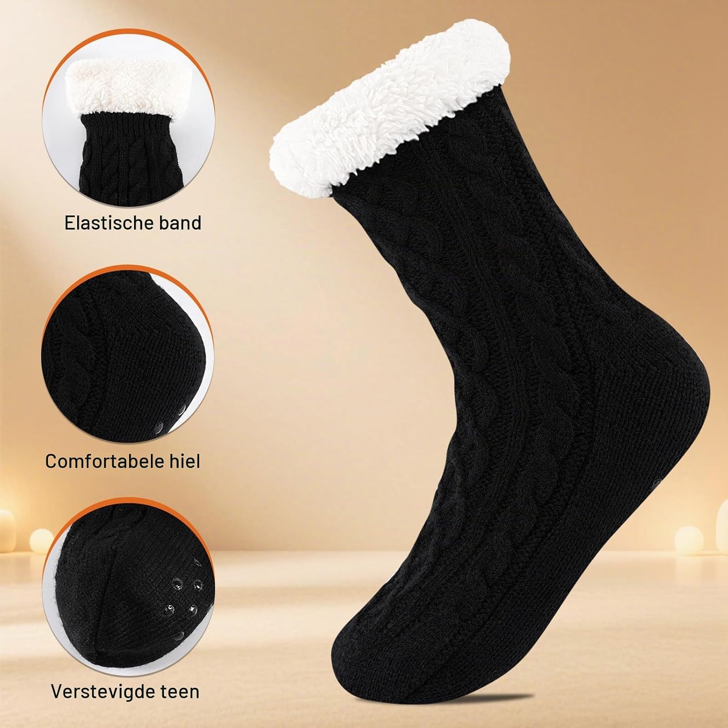 Detalle 1 de SockWaddles dikke warme huissokken voor heren, maat 39–46 met antislip