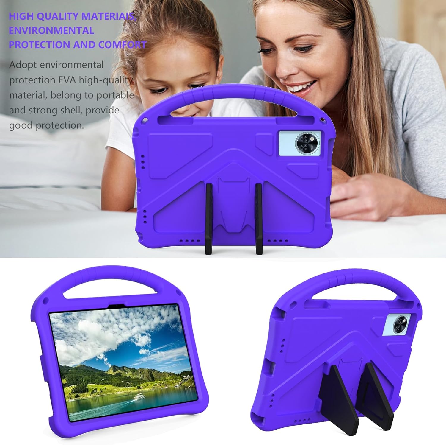 Detalle de YRH Kids EVA Shockproof Case for Doogee U11 Tablet (2025) with Stand and Handle – Purple