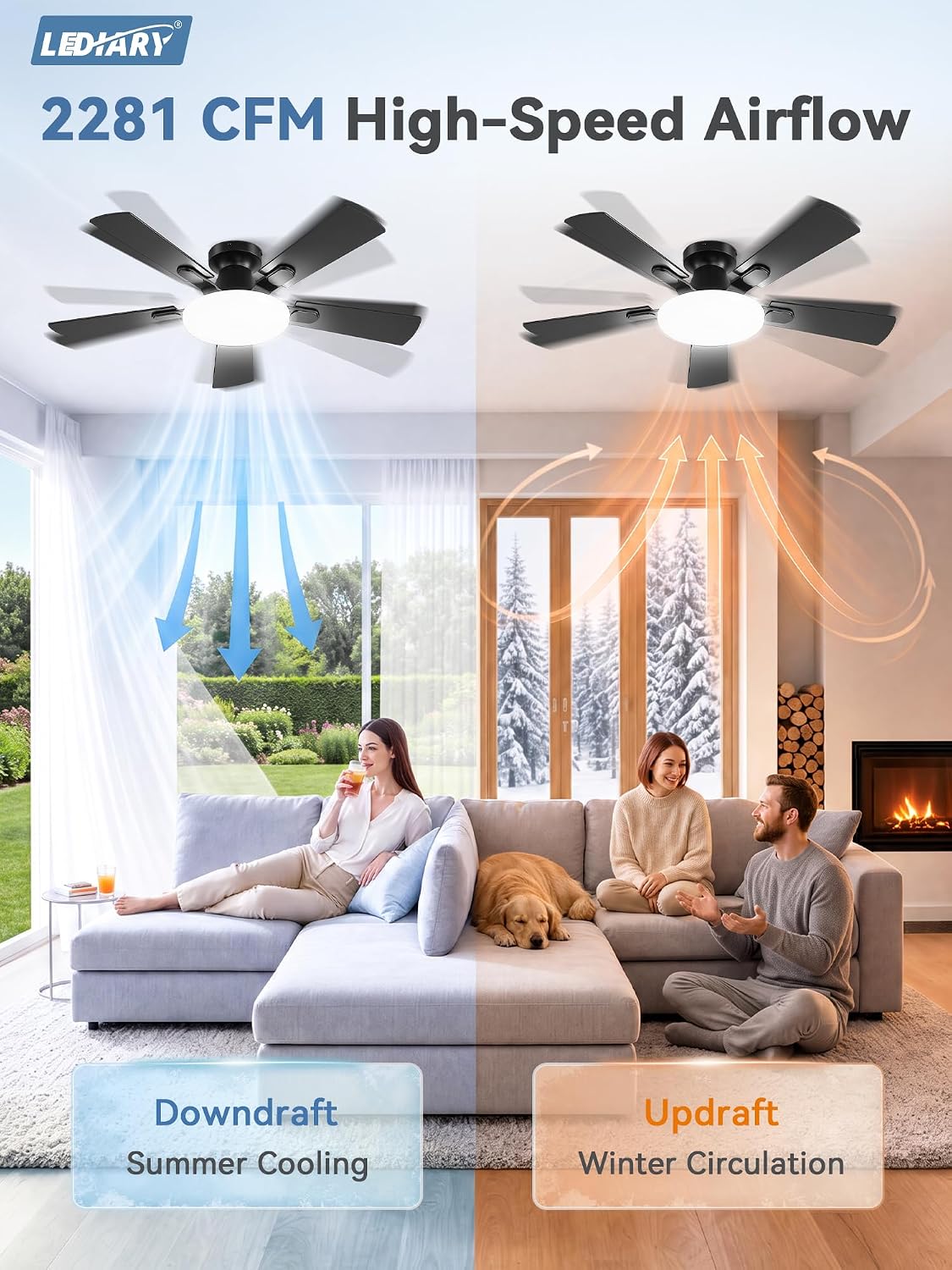 Detalle 2 de LEDIARY Flush-Mount Ceiling Fan 42-Inch