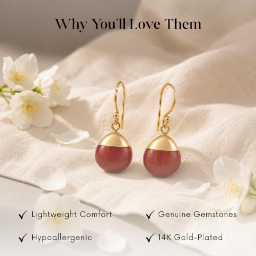 Detalle de GEMPIRES Natural Gemstone Teardrop Dangle Earrings — Red Jasper