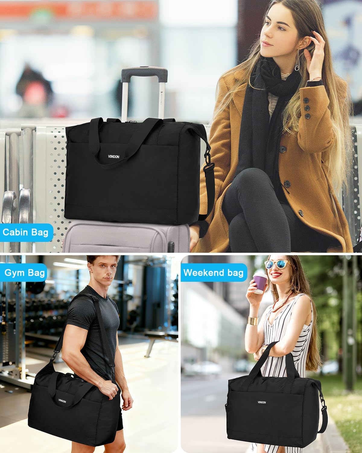 Detalle de VSNOON for Easyjet Cabin Bag 45x36x20, 32L Underseat Foldable Travel Hand Luggage – Black (L)