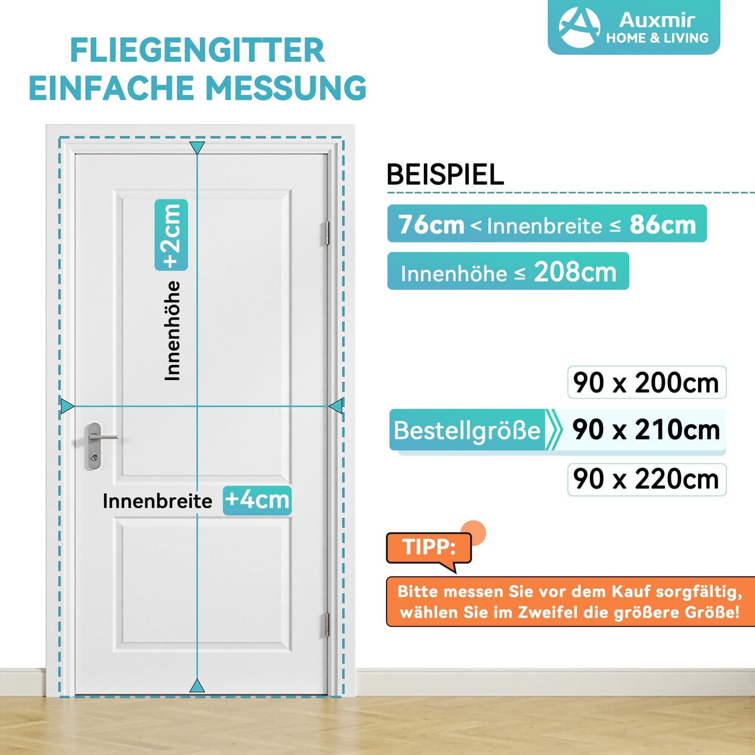 Thumbnail 4 de Auxmir Fliegengitter Balkontür Magnet 120x200 cm – Extra Starke Magnete, Ohne Bohren, Verdickt Klettverschluss 4 cm, Schwarz