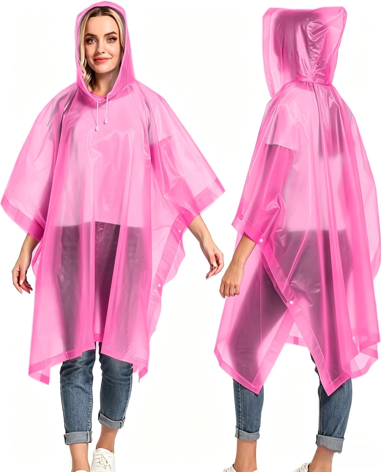 Detalle de Wasserdichter Regenponcho, Leicht & Wiederverwendbar – 2 Stück mit Kapuze, Tragbar
