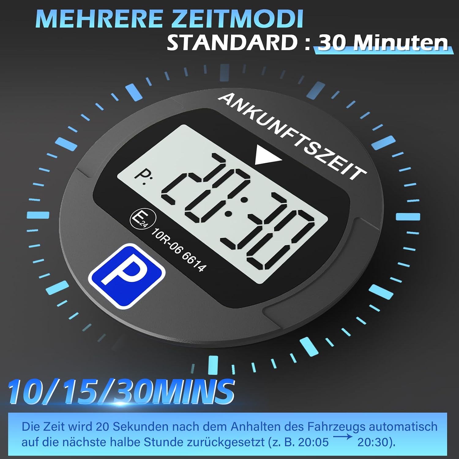 Detalle 2 de Warmfay® elektronische Parkscheibe mit KBA-Zulassung, 2 Displays & Nachtparkmodus