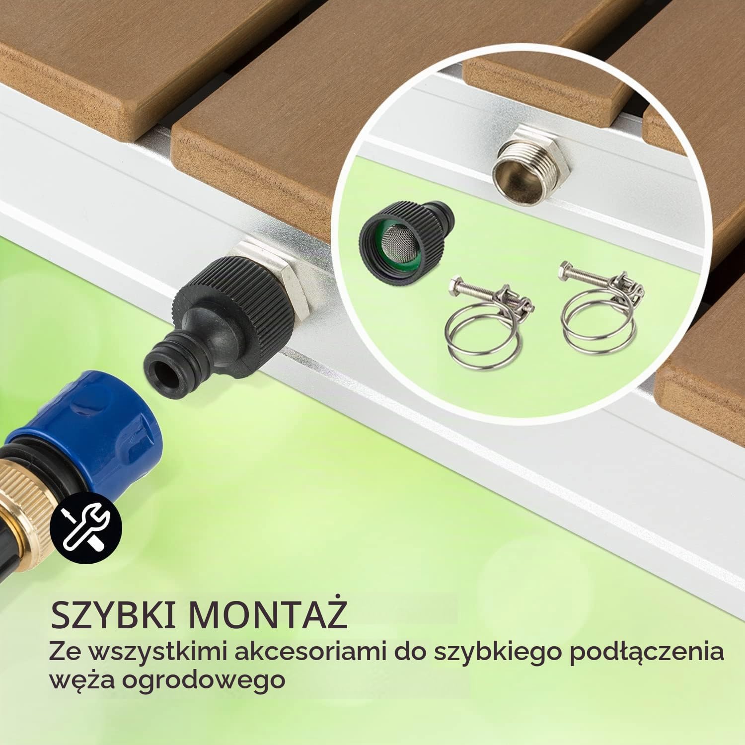 Detalle de blumfeldt mobilny prysznic ogrodowy do gruntu, podstawa WPC, strumień 4 m