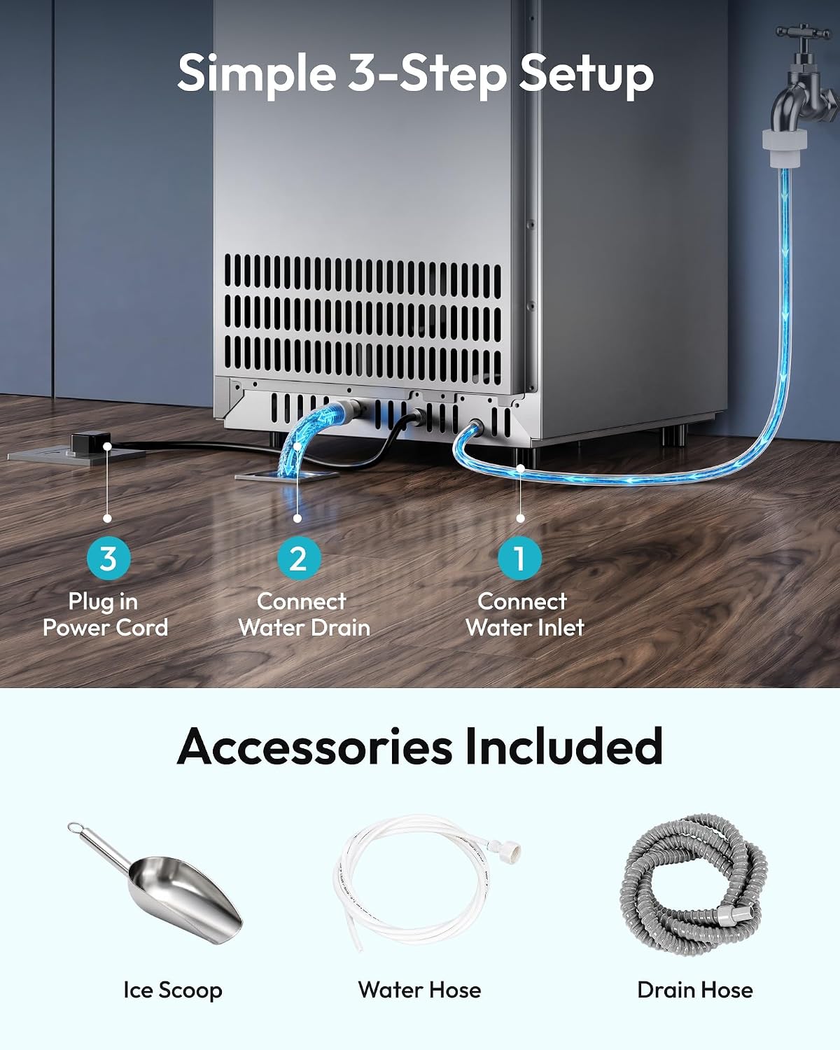 Detalle 2 de EUHOMY CIM007-0814 Nugget Ice Maker, 70 lb/day, Dual Baskets & 24-Hour Timer