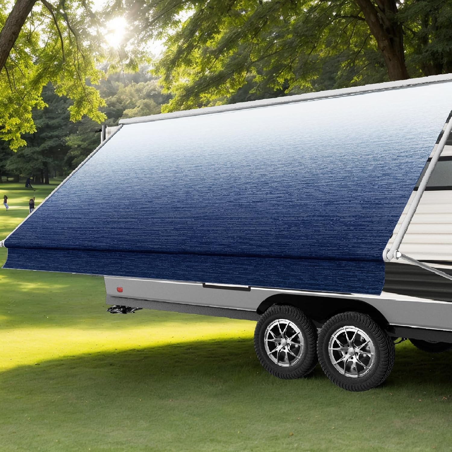 AlphabetAcre Heavy-Duty 20ft RV Awning Replacement Fabric — Ombré Blue