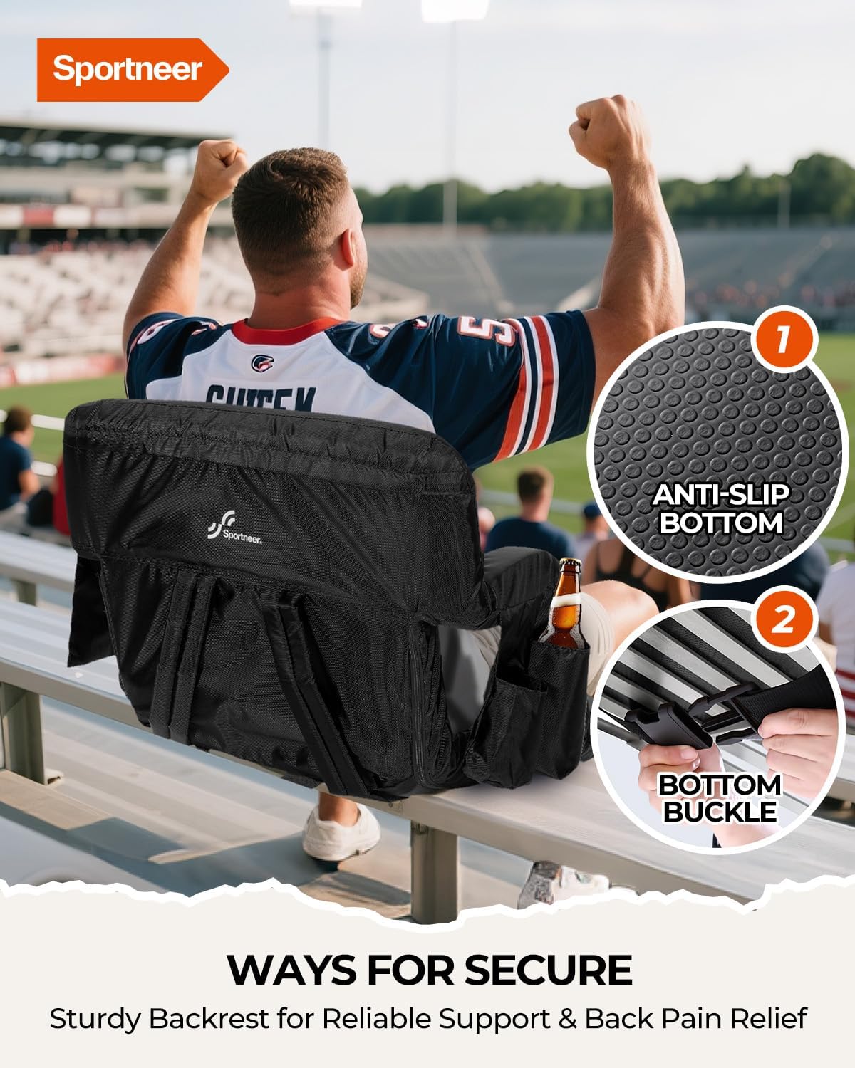 Detalle 1 de Sportneer Y21-80600-60 Stadium Seat, 24-Inch Wide with Reclining Backrest