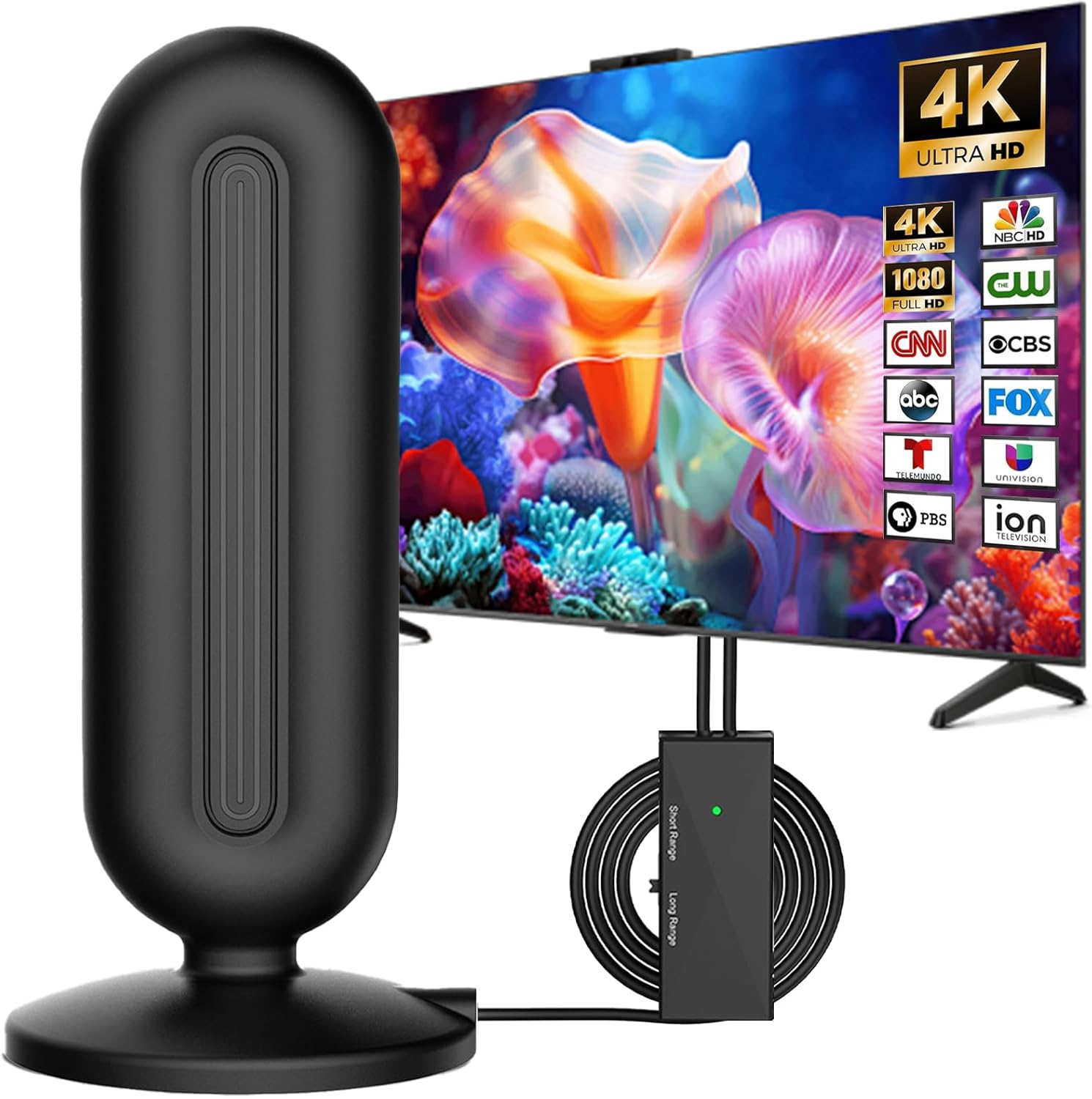 Indoor TV Aerial 2026 Upgrade – 360° Omnidirectional Indoor Antenna with Signal Booster