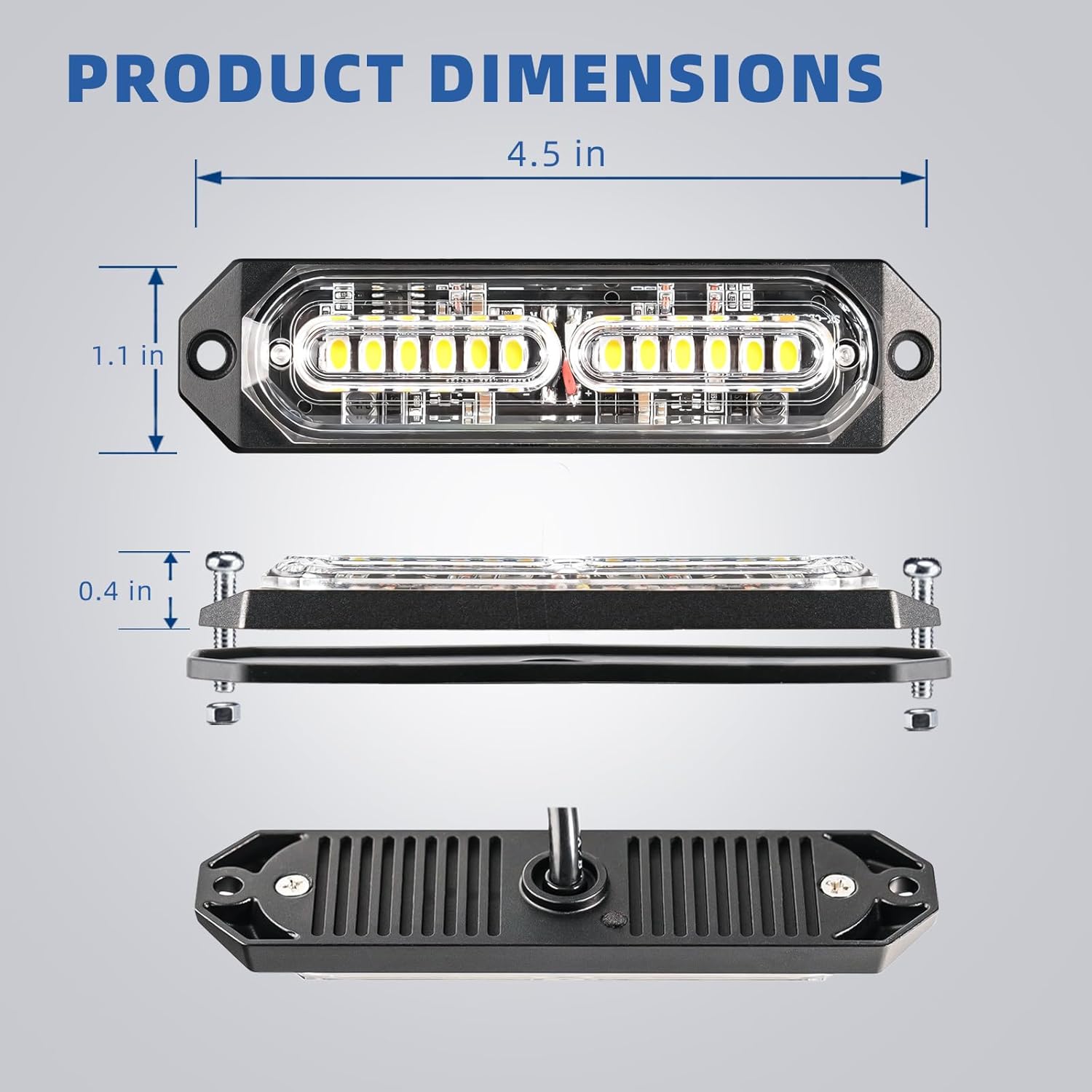 Thumbnail 6 de PKINGLAKE 8-Piece 12-LED Sync Feature Emergency Strobe Grille Lights (Blue/White)