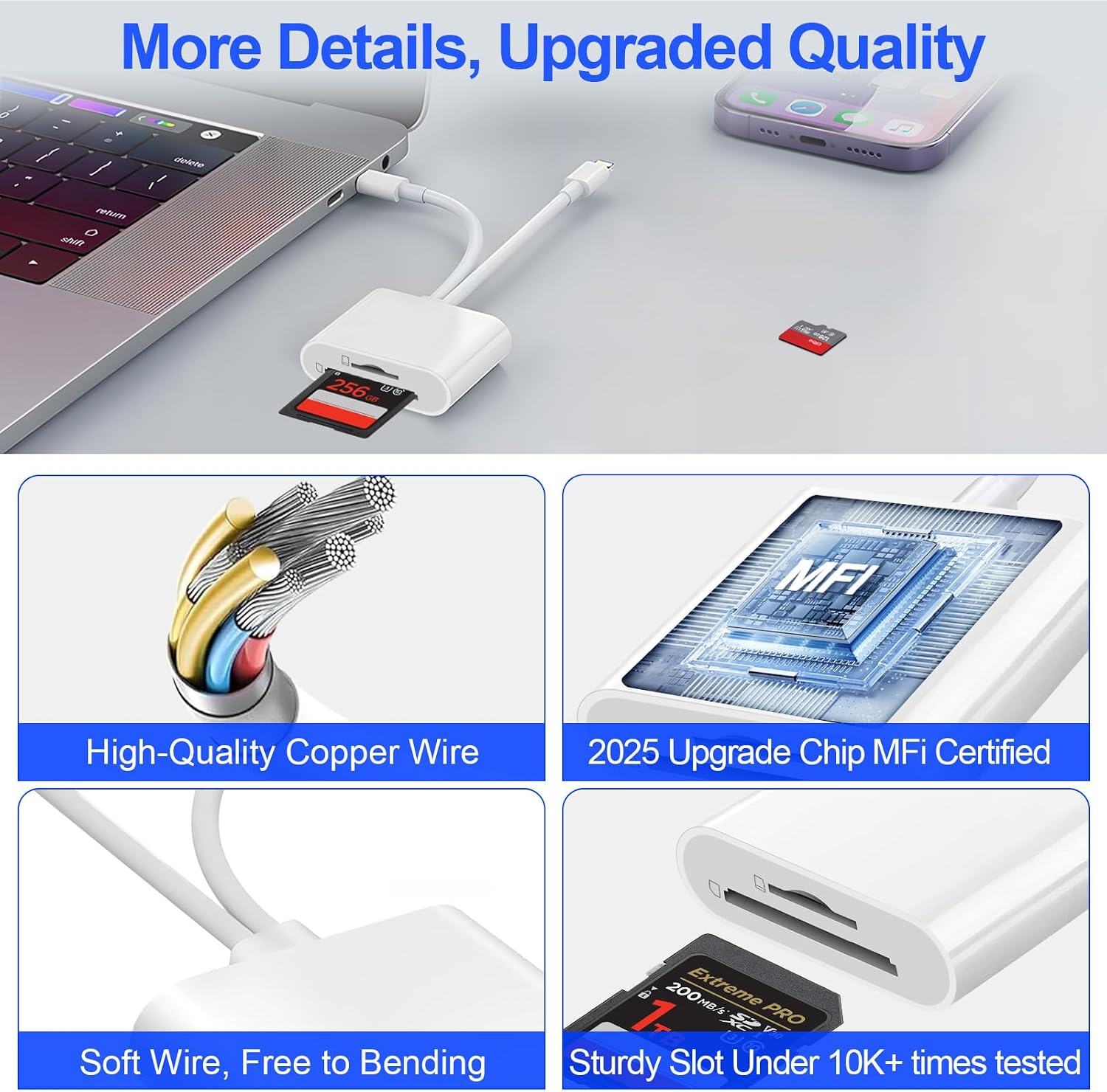 Thumbnail 6 de Denlane SD Card Reader for iPhone, iPad, USB-C and Lightning, SD/microSD