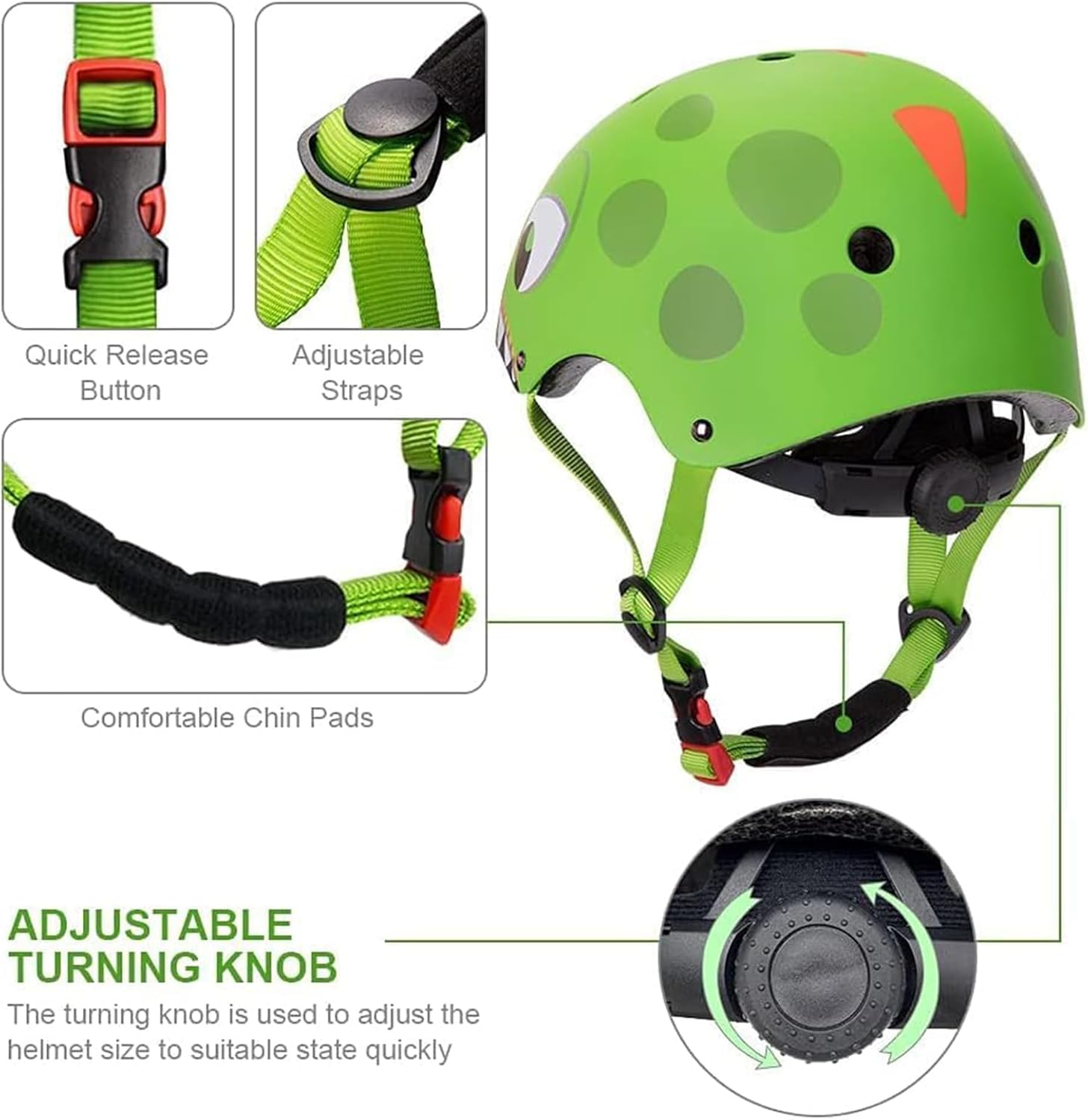 Thumbnail 2 de Kids bike helmet (2–8 years) with dinosaur design, lightweight ABS shell & adjustable fit