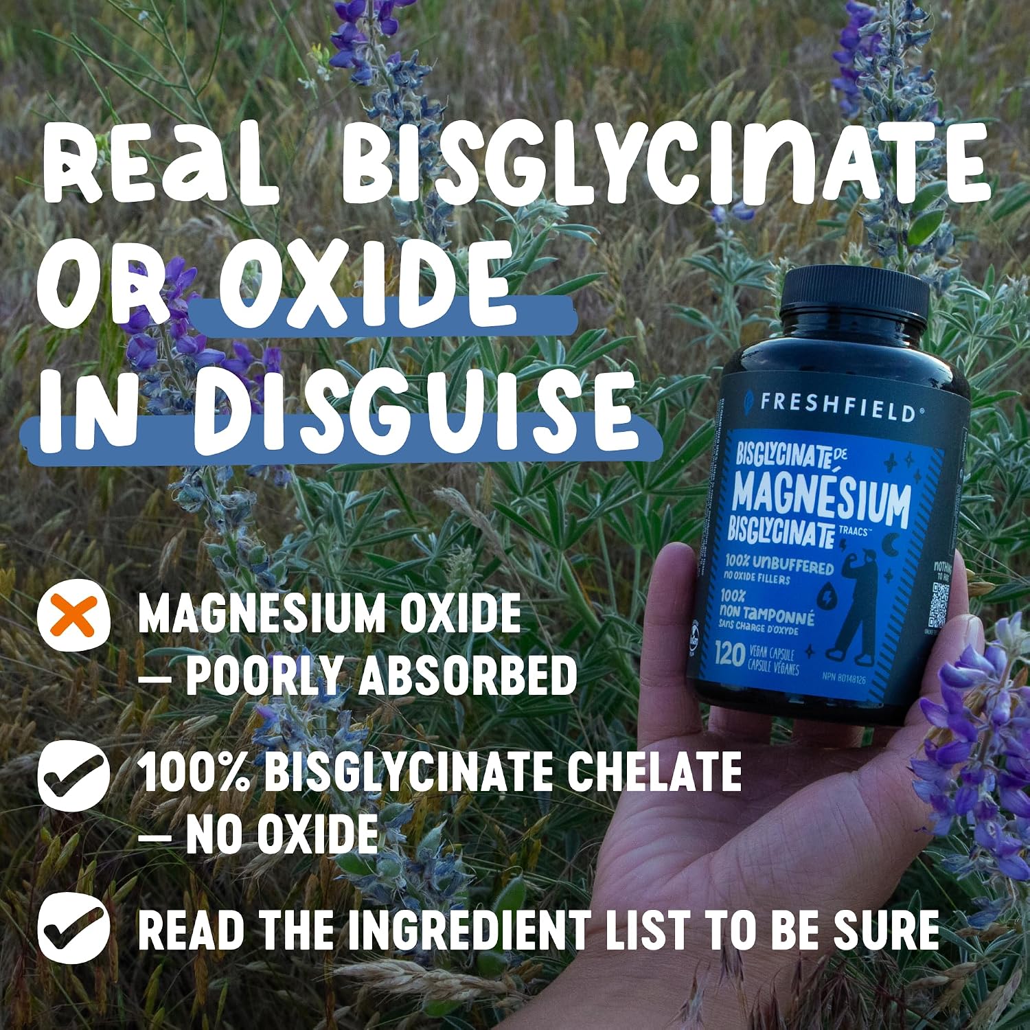 Detalle de Freshfield magnesium glycinate supplement, 121 mg