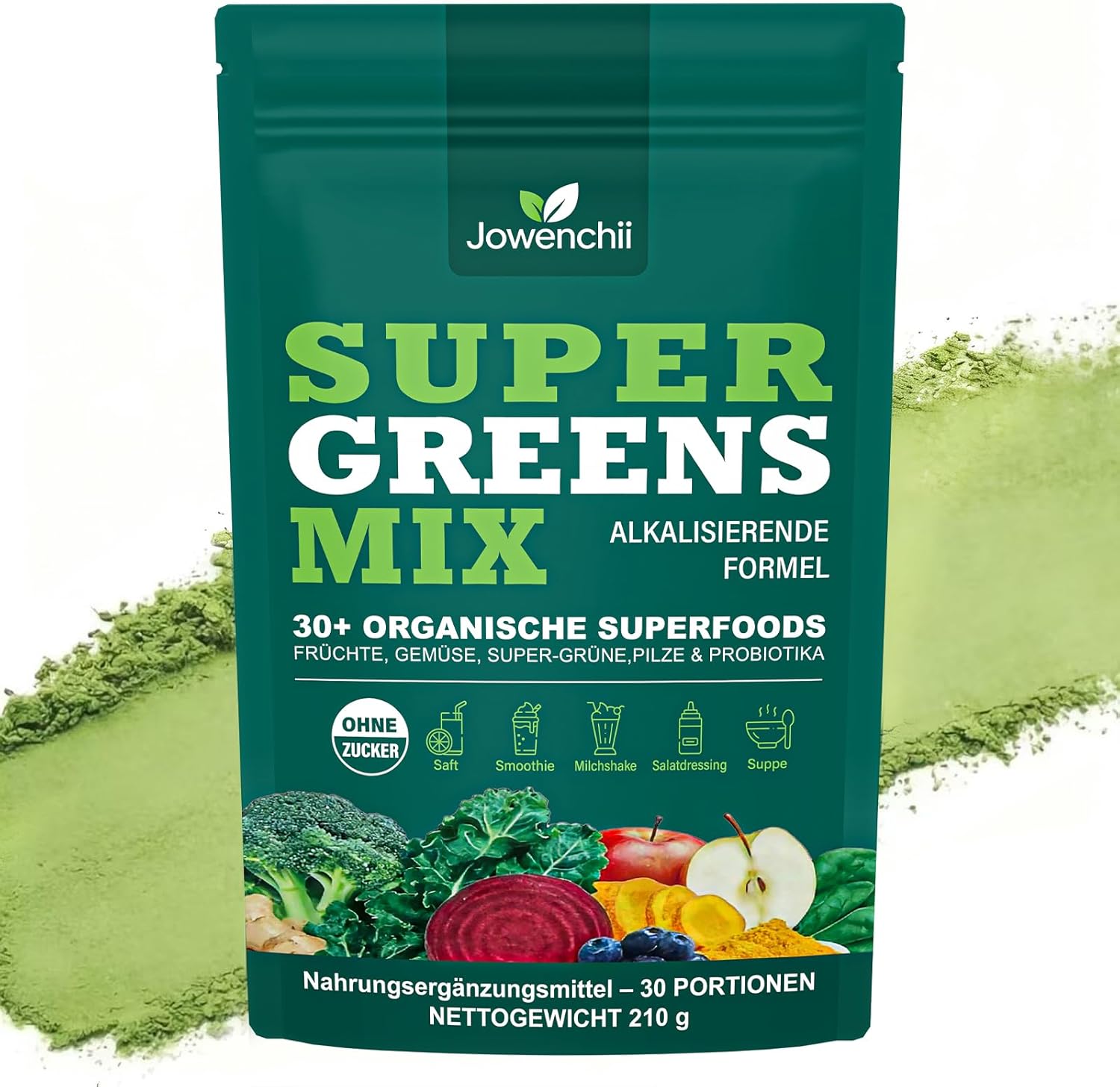 Detalle de Grüne Entgiftungspulver – Grünes Superfood Pulver Helfer (33 Zutaten mit Spirulina & Chlorella)
