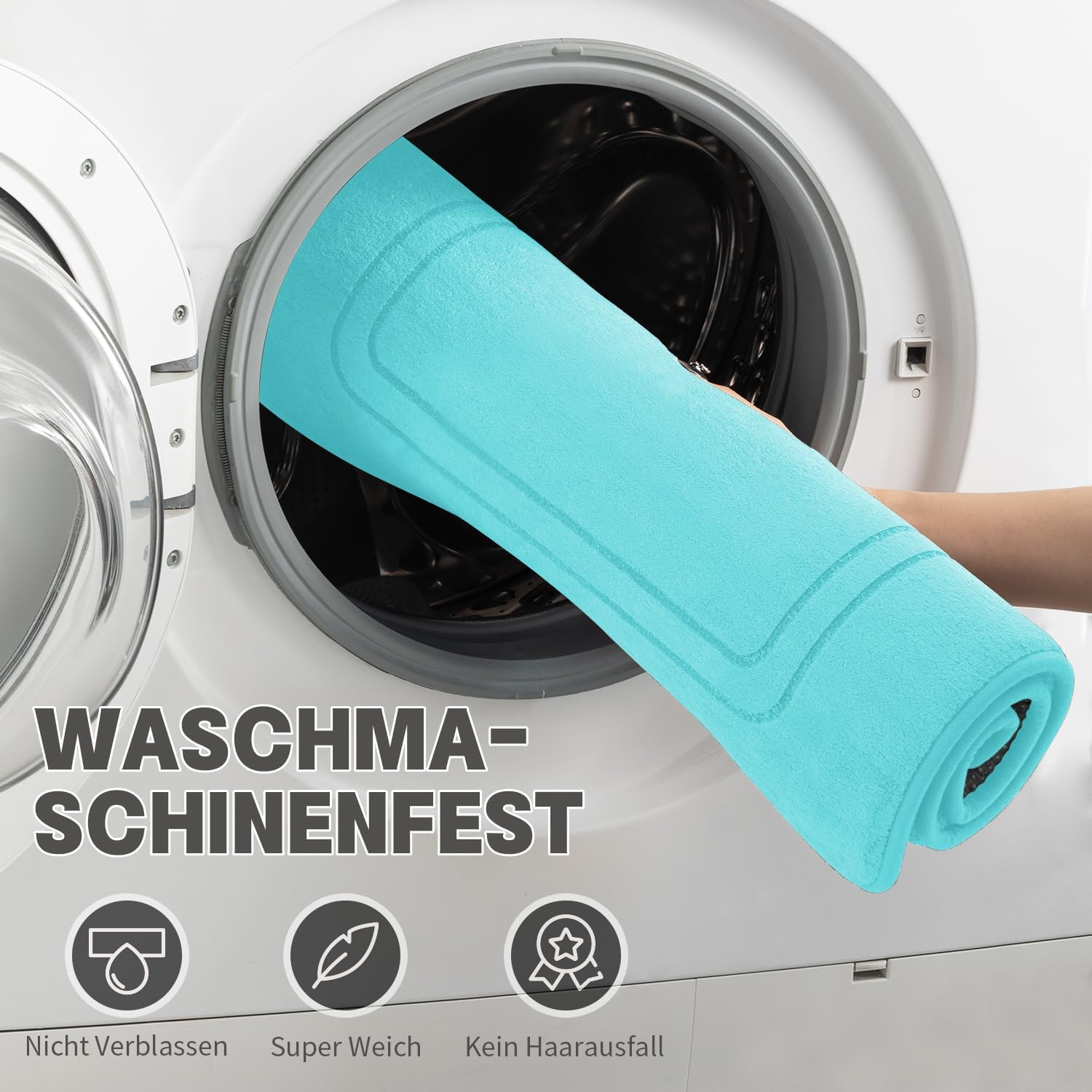 Thumbnail 5 de chakme Badezimmerteppich Set 3-teilig aus Memory-Schaum – rutschfest & waschbar (Blaugrün)