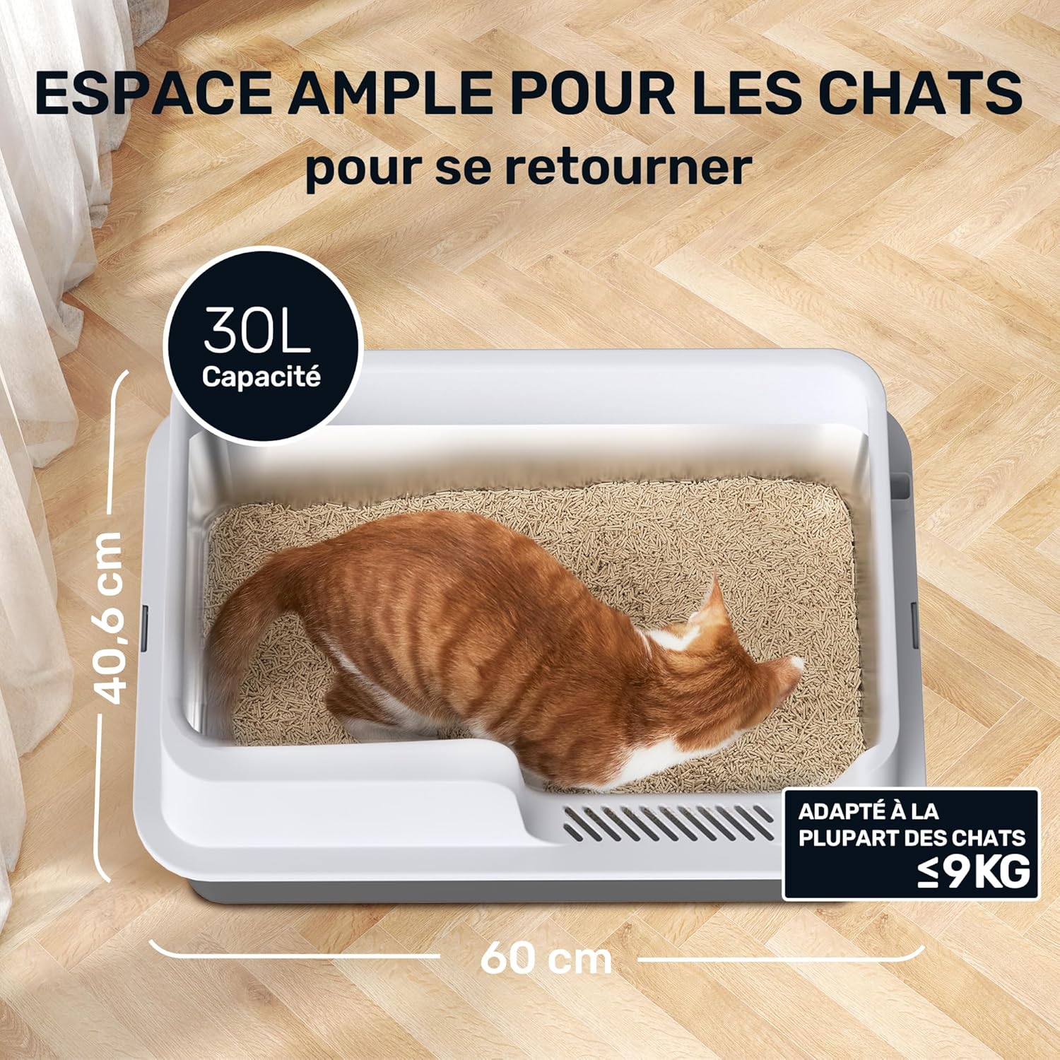 Thumbnail 4 de FUKUMARU Bac à litière fermé extra-large en acier inoxydable avec couvercle