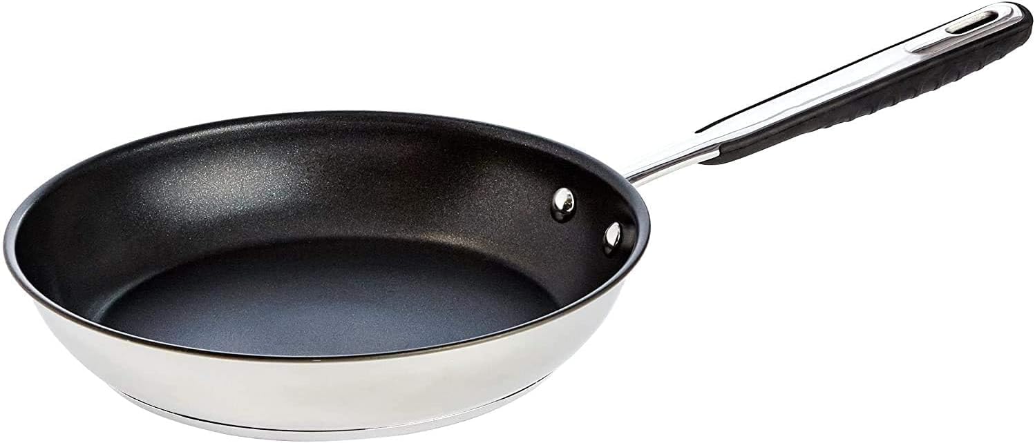 Detalle de Amazon Basics Keramik-Antihaft-Edelstahl-Induktionspfanne 20 cm mit Soft-Touch-Griff