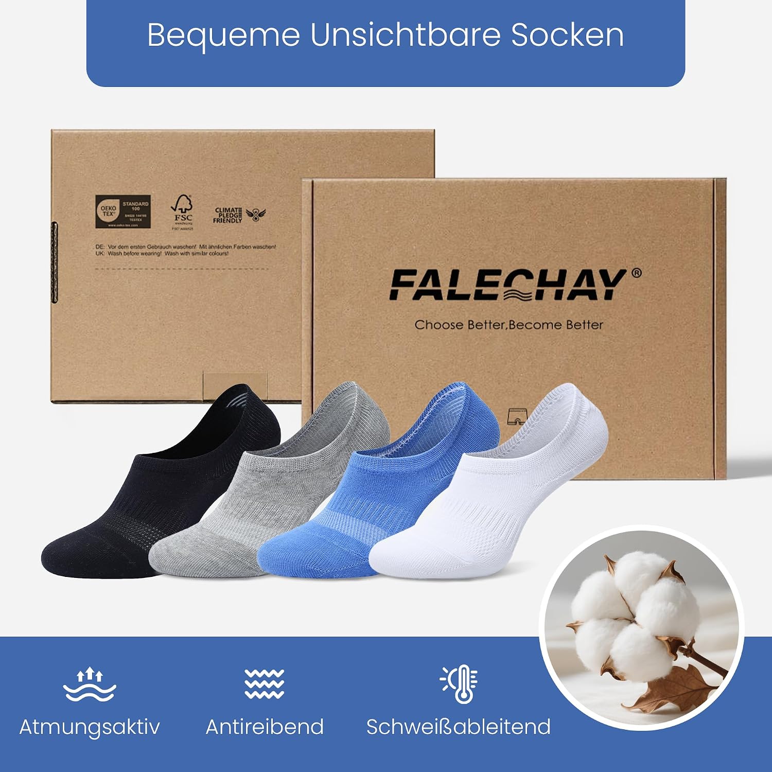 Thumbnail 6 de Falechay 10 Paar Sneaker Socken No-Show (Füßlinge) aus Baumwolle für Damen & Herren