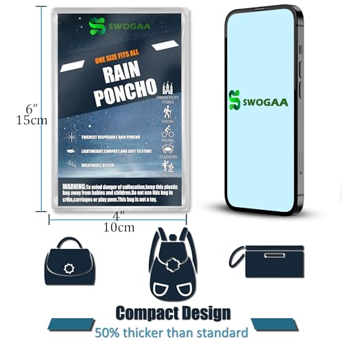 Detalle 2 de SWOGAA Disposable Rain Ponchos for Adults 6 Pack Extra Thick