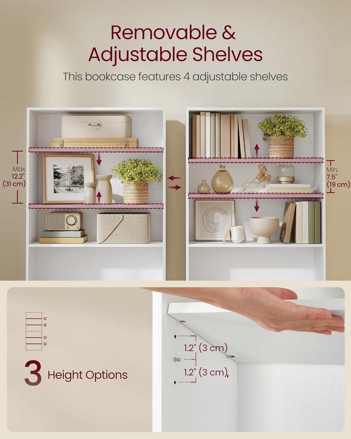 Detalle de VASAGLE Collection 6-Tier Cube Bookcase (Cloud White, 24 x 80 x 160.7 cm) CUSTOS LBC412W01