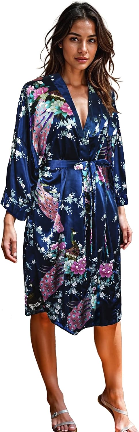 Thumbnail 6 de CCcollections Long Kimono Robe for Women’s – Premium Peacock Long Bridesmaid Robe