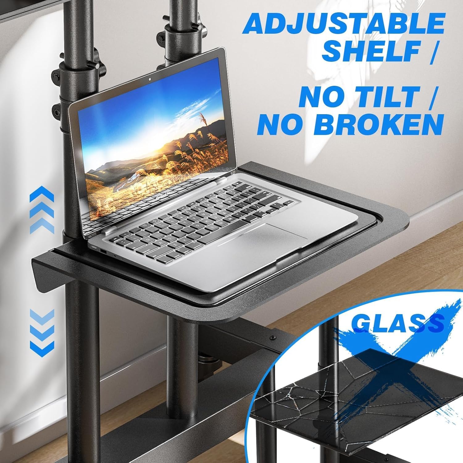 Thumbnail 2 de RFIVER Tall Mobile TV Stand on Wheels (131–181cm), Height Adjustable & Tiltable for 32–80 inch TVs