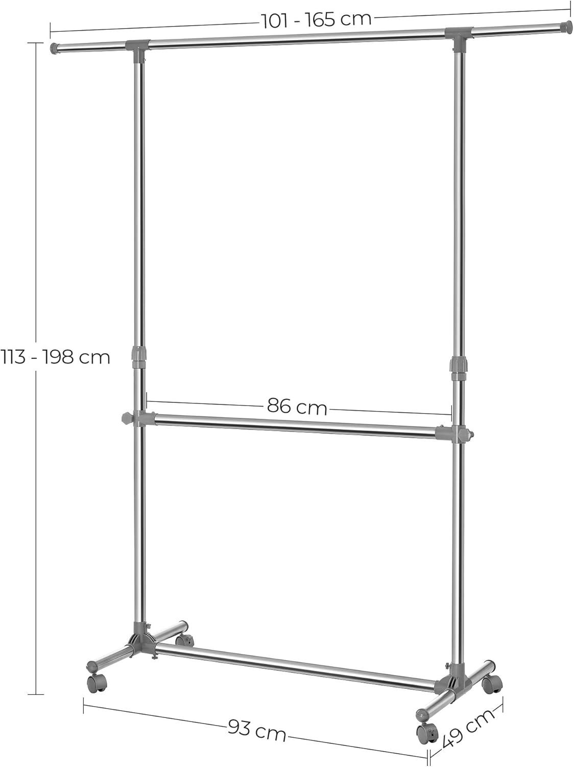 Thumbnail 6 de SONGMICS Kleiderständer LLR401 mit Rollen, höhenverstellbar von 113 bis 198 cm