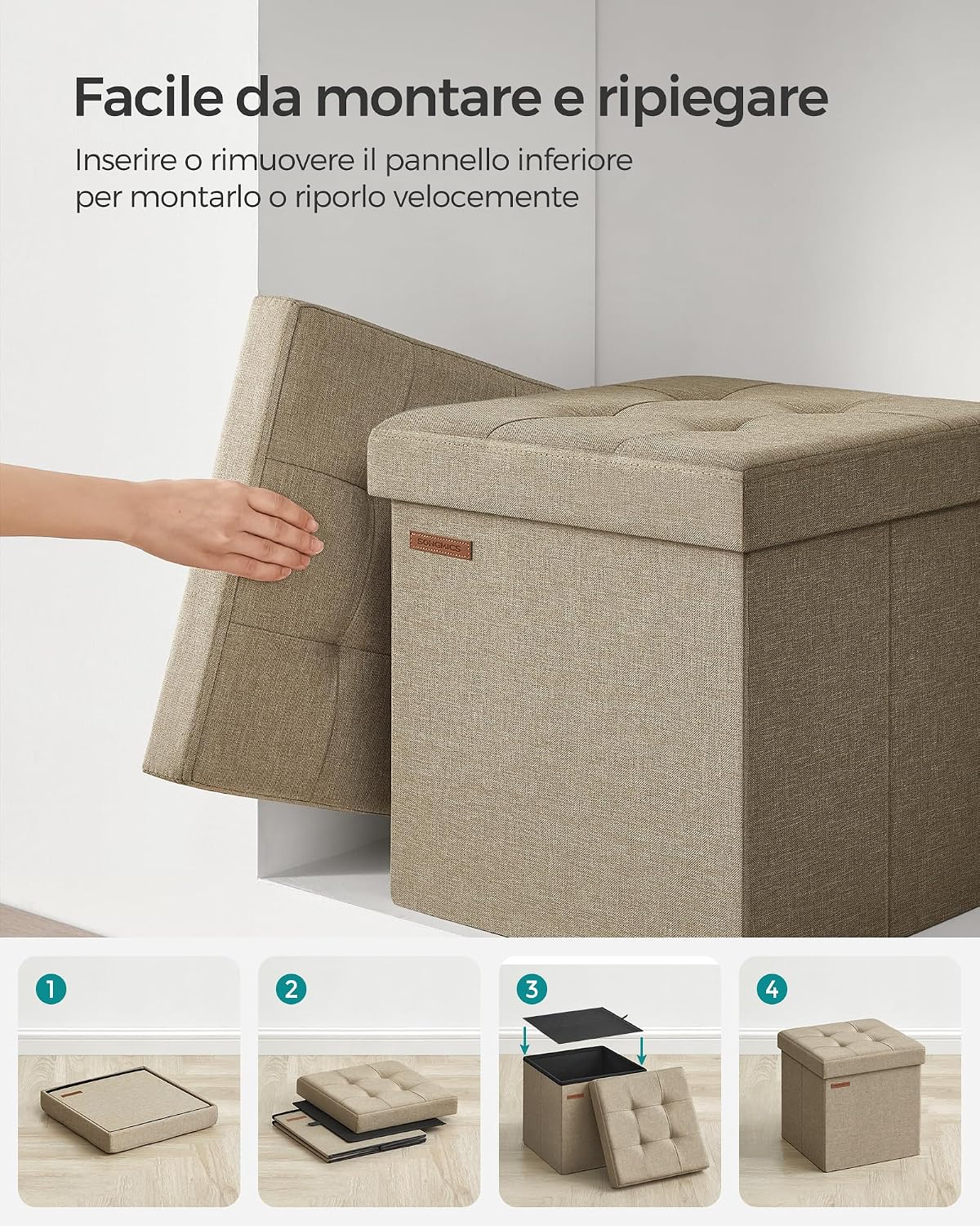Thumbnail 6 de SONGMICS pouf contenitore pieghevole da 38 cm con panca e poggiapiedi LSF027K01