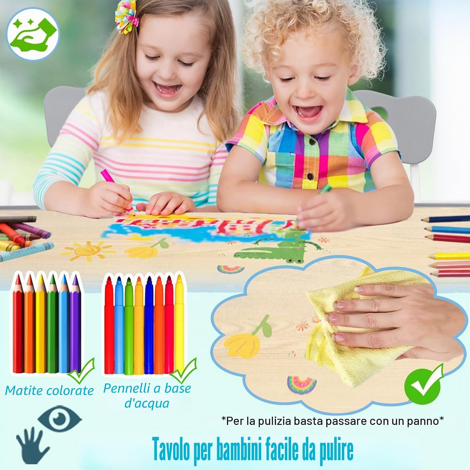 Detalle de ACXIN Tavolo per bambini con sedie in plastica, regolabile in altezza, grigio