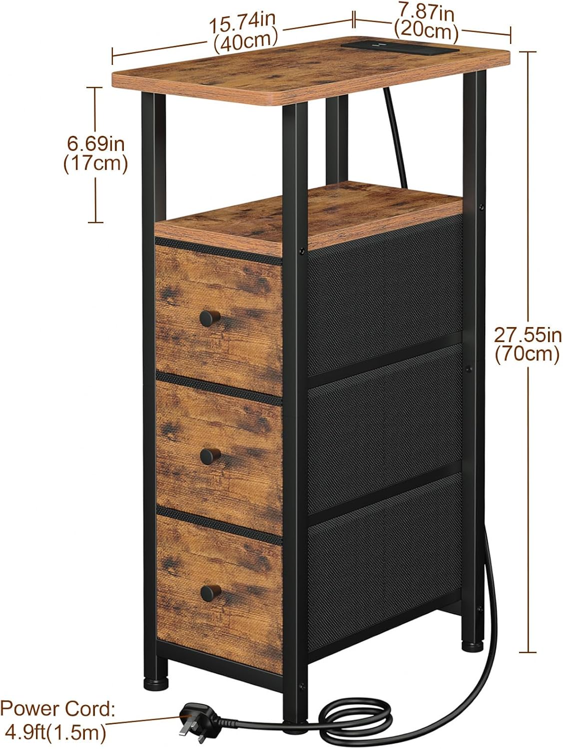 Thumbnail 2 de LOAKEKEL Slim Bedside Tables with Charging Station
